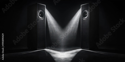 Minimalist Black and White Photograph of Two Facing Sound Speakers photo