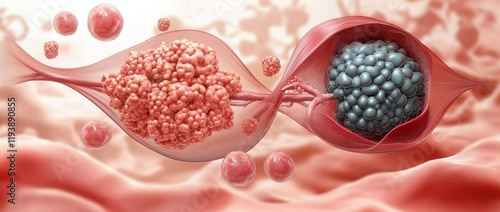 Female Reproductive System Anatomy with Cysts Symptoms in Polycystic Ovarian Syndrome Hormonal Disorder and Impact on Fertility and Infertility photo