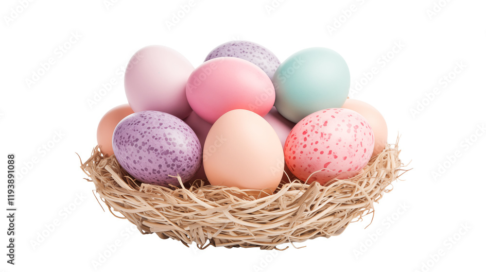 Pastel Easter Eggs in Nest Spring Holiday Image Pastel Easter Eggs in Nest Spring Holiday Image