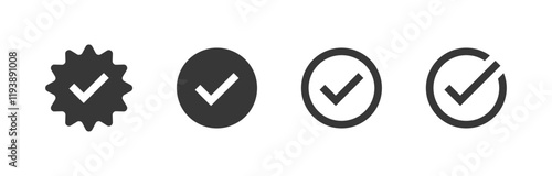 check mark icon button set with verified badge icon tick symbol vector check box icon . checkmark icons - Certificate badge Quality certify icon for approval, validation, and completion