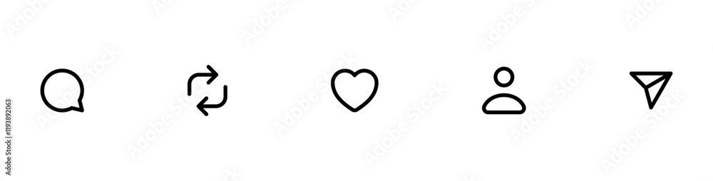 like icon, reply, repost, follower, share icon signs - social media notification like comment, share icons. social network post reactions collection set. editable stroke. vector illustration like icon, reply, repost, follower, share icon signs - social media notification like comment, share icons. social network post reactions collection set. editable stroke. vector illustration