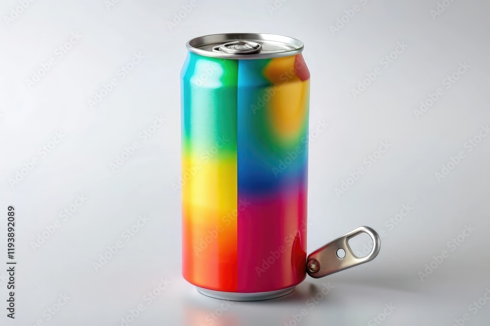 Obraz premium A can of brightly colored energy drink with a bold, sporty label and a bottle opener on the side, beverage, sports nutrition