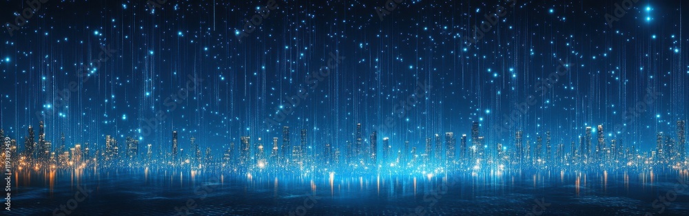 Enchanting Cityscape at Night with Shimmering Lights and Ethereal Blue Overtones Capturing a Dreamlike Urban Environment in a Stunning Perspective Enchanting Cityscape at Night with Shimmering Lights and Ethereal Blue Overtones Capturing a Dreamlike Urban Environment in a Stunning Perspective
