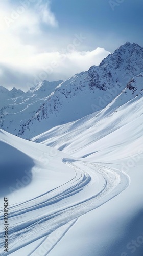 snowskate track on a snow mountain with copy space vertically 9:16 photo