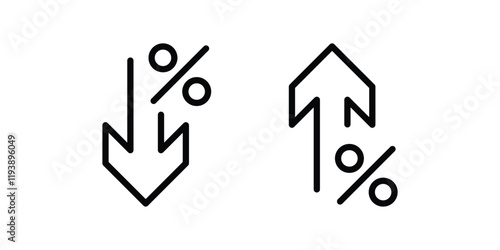 percentage icons, percent arrows icon set . with increase arrow up icon, decrease arrow down icon . profit and lose money vector icons. editable stroke