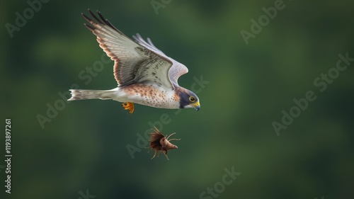 A peregrine falcon in Burlington, Ontario, swooping down to catch its prey, cityscape, Ontario, nature photo