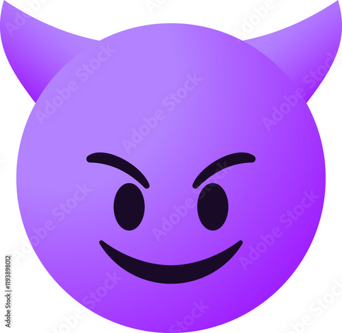 devil emoticon, purple emoji with horns. smile evil emotion for digital communication and social media