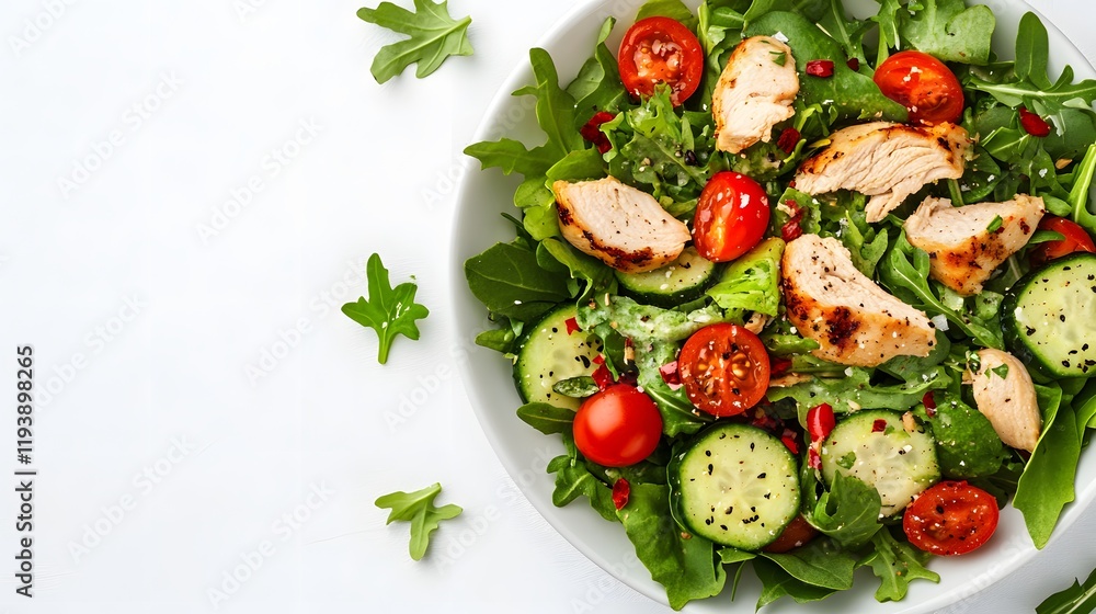 vegetable salad with cheese on white background, space for text vegetable salad with cheese on white background, space for text