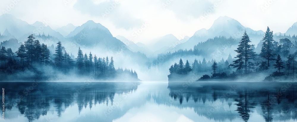 Fototapeta Tranquil Light Blue Watercolor Background Hand-Drawn Splash Gradient Calm Nature Design