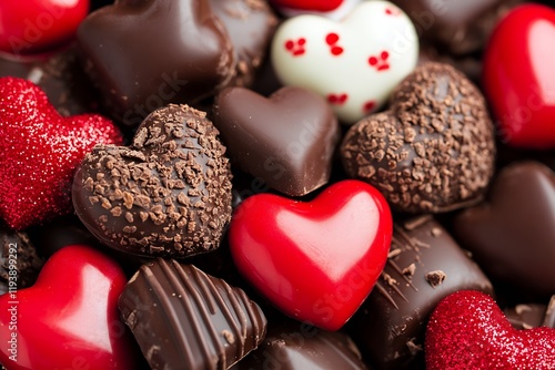 Assorted Heart Shaped Chocolates with Varied Textures and Colors for Romantic and Festive Occasions : Generative AI