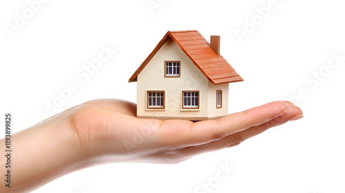 Realstate. Hand holding a model house photo