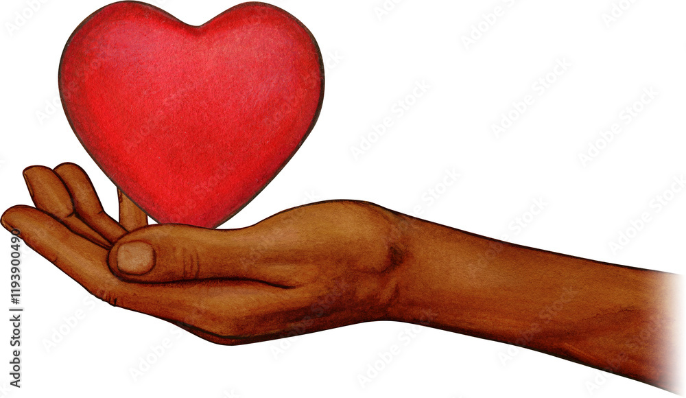 Obraz premium Watercolor hand drawn hands with heart