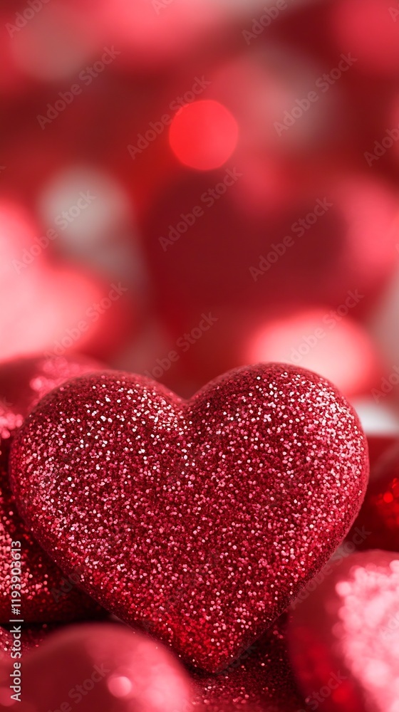Obraz premium Sparkling Red Glitter Heart Symbolizing Love and Romance on Valentine Day : Generative AI