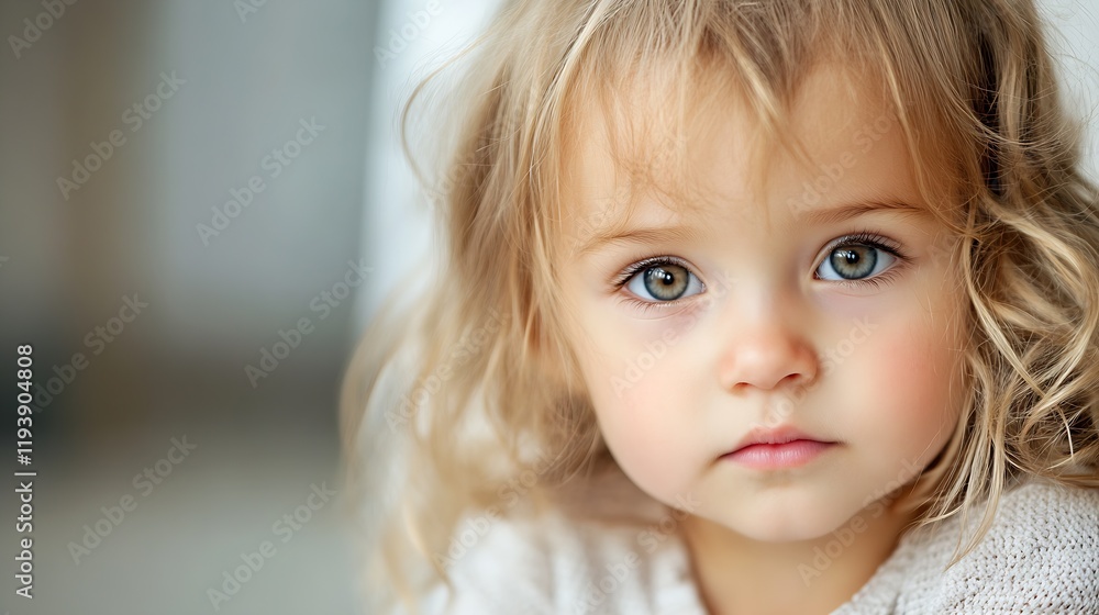 Adorable young child with bright eyes looking thoughtfully indoors : Generative AI Adorable young child with bright eyes looking thoughtfully indoors : Generative AI