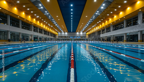 Indoor Olympic-size pool, night, competition photo