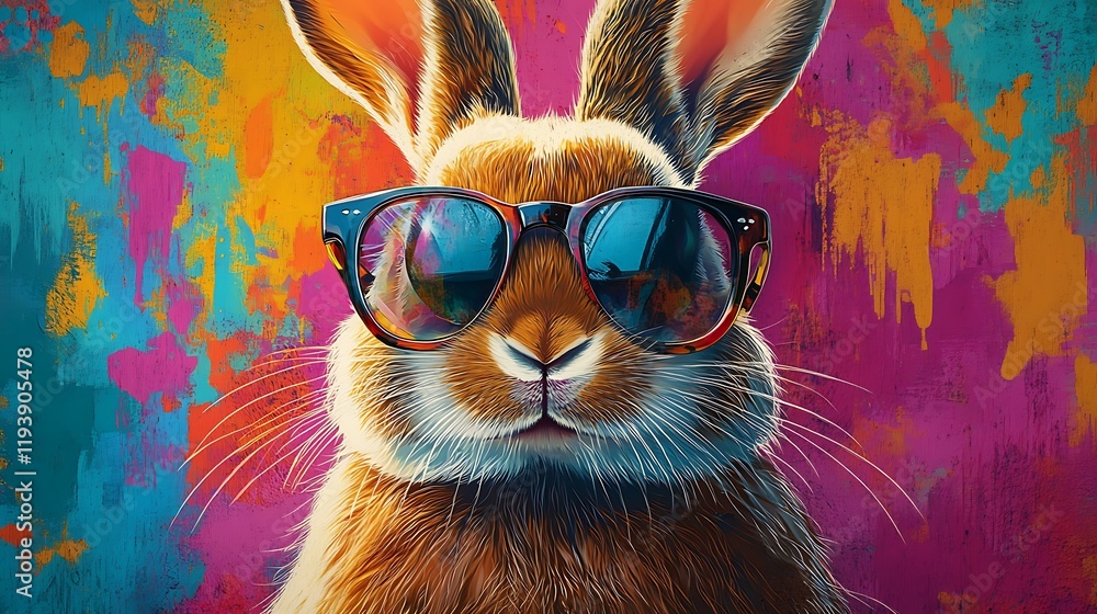 Cool rabbit wearing sunglasses urban setting vibrant art whimsical style