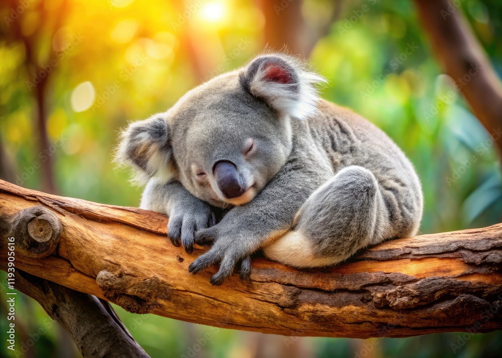 Obraz premium A cute koala sleeps soundly, a heartwarming image of Australian wildlife in its natural habitat.