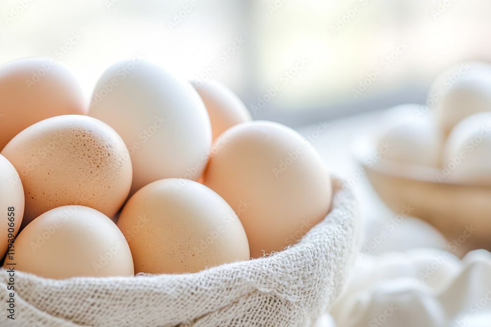Organic Farm Fresh Eggs in Rustic Cotton Canvas Basket : Generative AI Organic Farm Fresh Eggs in Rustic Cotton Canvas Basket : Generative AI