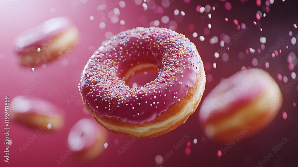 Delicious donut sprinkled in mid-air studio setting food photography Delicious donut sprinkled in mid-air studio setting food photography