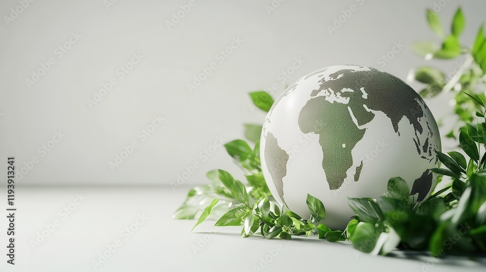 Earth globe surrounded by vibrant green leaves, symbolizing environmental awareness, sustainability, and the connection between nature and our planet's future. Earth globe surrounded by vibrant green leaves, symbolizing environmental awareness, sustainability, and the connection between nature and our planet's future.