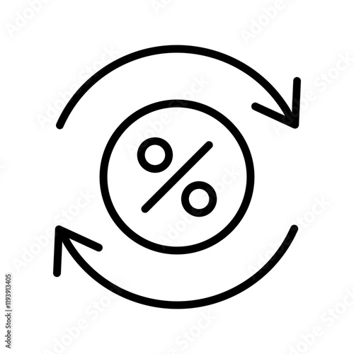 Black single circle rate convert line icon, simple round financial offer asset flat design pictogram, infographic vector for app logo web button ui ux interface elements isolated on white background