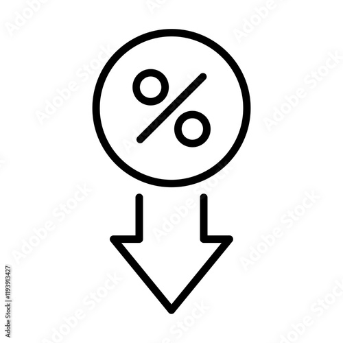 Single black dollar rate decrease line icon, simple currency down arrow flat design vector pictogram, infographic interface elements for app logo web button ui ux isolated on white background