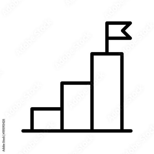 Black single growing bar chart with flag on peak line icon, simple finance flat design vector pictogram, infographic interface elements for app logo web button ui ux isolated on white background