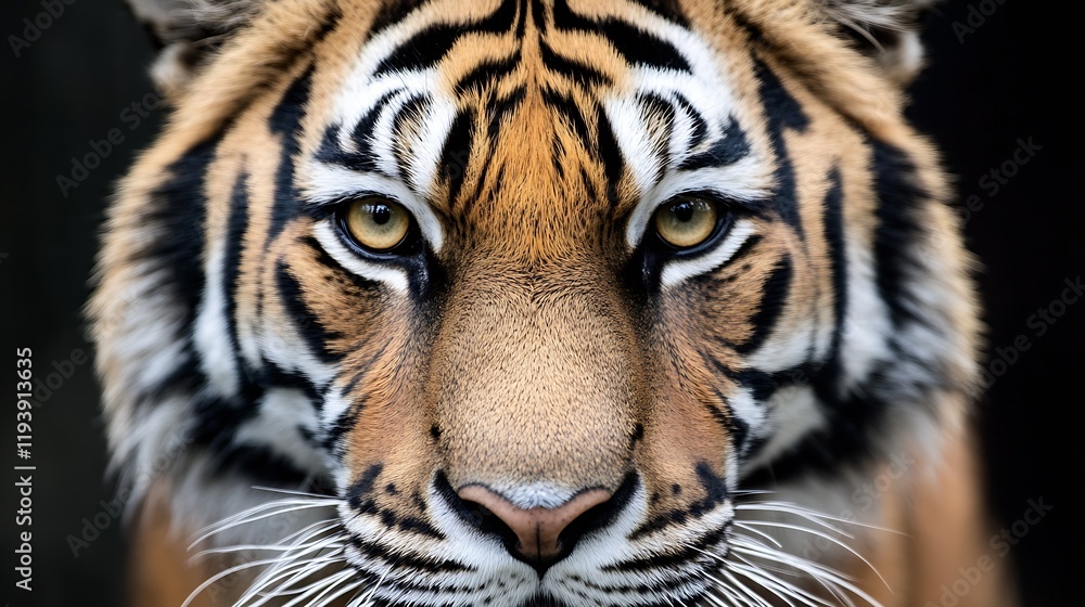 Fototapeta premium Close up of majestic Bengal Tiger capturing the intense gaze of this wild animal : Generative AI