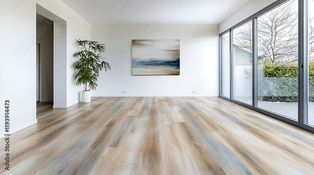 Fototapeta premium Modern Empty Room with Wooden Floor & Large Window - Minimalist design