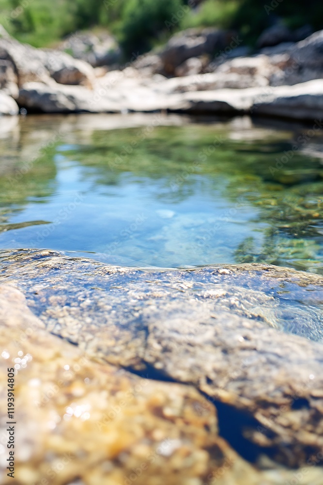 Scenic Natural Rock Pool with Crystal Clear Water in a Tranquil Mountain Setting Landscape : Generative AI Scenic Natural Rock Pool with Crystal Clear Water in a Tranquil Mountain Setting Landscape : Generative AI