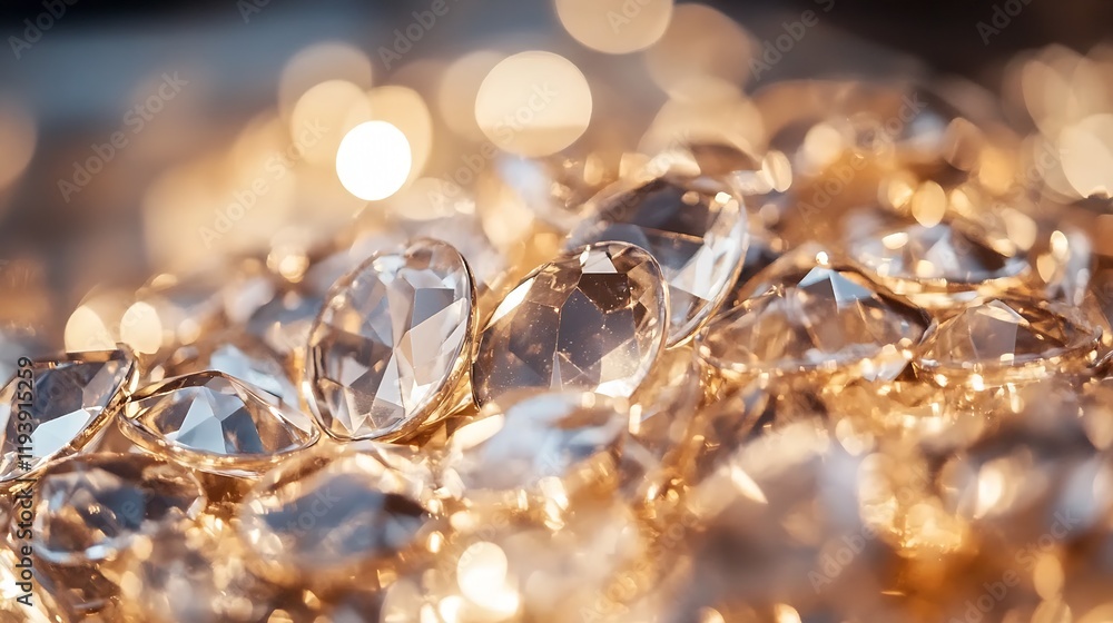 Close-Up of Sparkling Diamonds with Warm Bokeh Lighting Effects : Generative AI Close-Up of Sparkling Diamonds with Warm Bokeh Lighting Effects : Generative AI