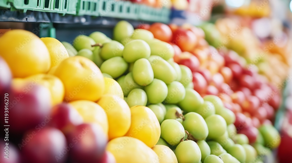 Vibrant Assortment of Fresh Fruits at a Local Market Displayed in Colorful Stacks : Generative AI Vibrant Assortment of Fresh Fruits at a Local Market Displayed in Colorful Stacks : Generative AI
