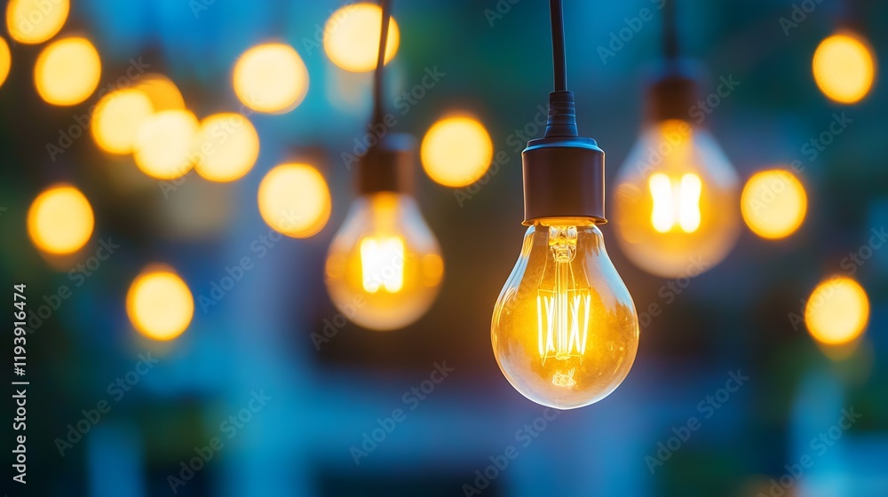Outdoor hanging light bulbs create a warm glow in evening garden setting : Generative AI Outdoor hanging light bulbs create a warm glow in evening garden setting : Generative AI