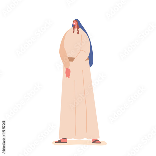 Ancient Israelite Woman Character In Traditional Dress Isolated on White Background. Concept of History of the Past