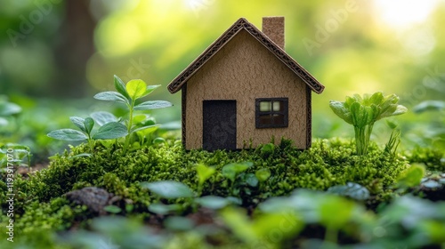 Wallpaper Mural Miniature house on moss in a forest, eco-friendly concept. Torontodigital.ca