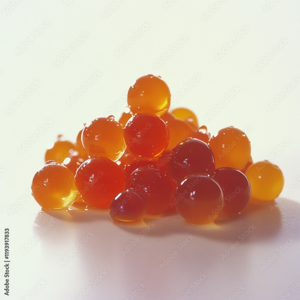 A Close-Up Shot of a Pile of Vibrant Orange Salmon Roe, Glistening Under Soft Light A Close-Up Shot of a Pile of Vibrant Orange Salmon Roe, Glistening Under Soft Light