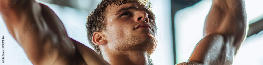 Obraz premium Muscular Man Performing Pull-Up Exercise