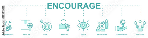 Encourage banner web icon vector illustration concept with icon of opportunity, quality, goal, reward, vision, leadership, achievement, success