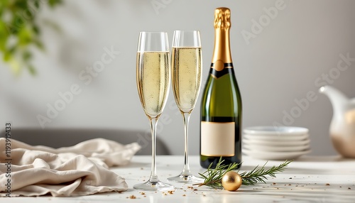 Celebrating with Champagne: Two Glasses and a Bottle photo