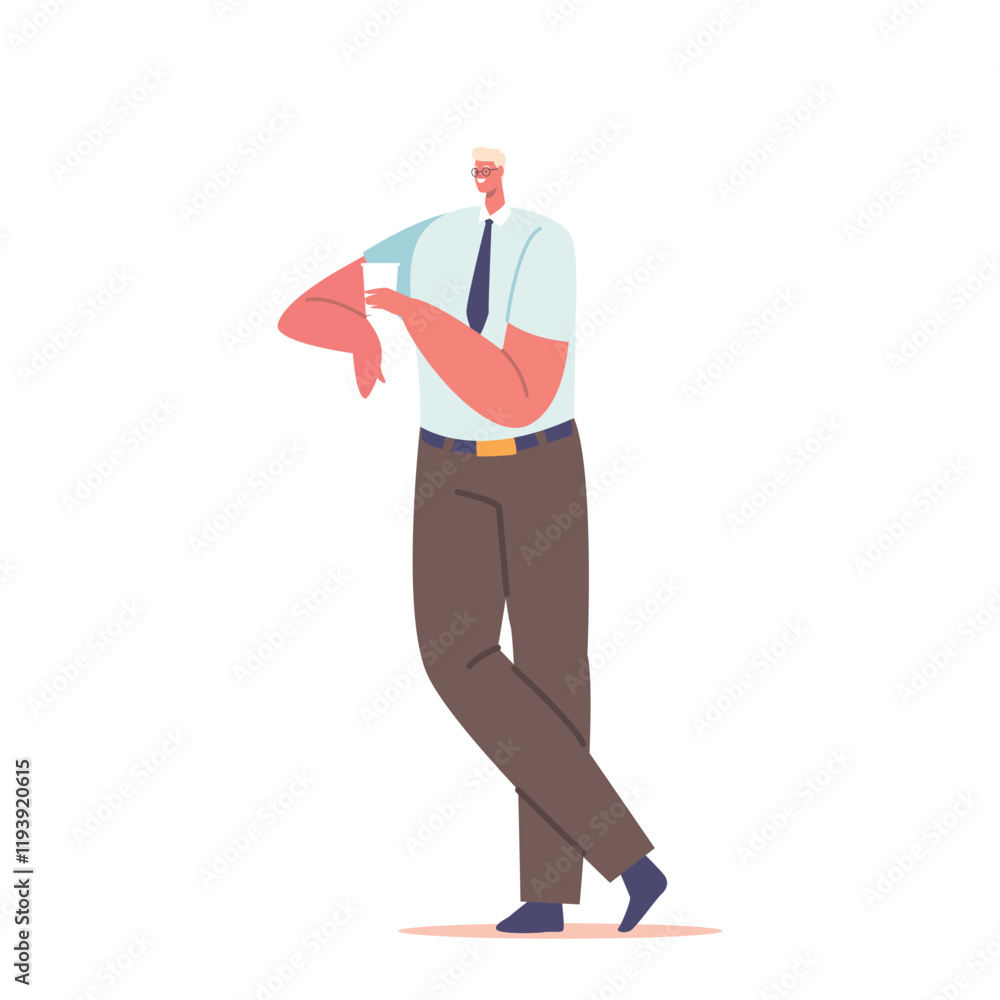 Happy Male Character Holds Glass Filled With Refreshing Water In Hand. Man Quenching Thirst And Providing Hydration Happy Male Character Holds Glass Filled With Refreshing Water In Hand. Man Quenching Thirst And Providing Hydration