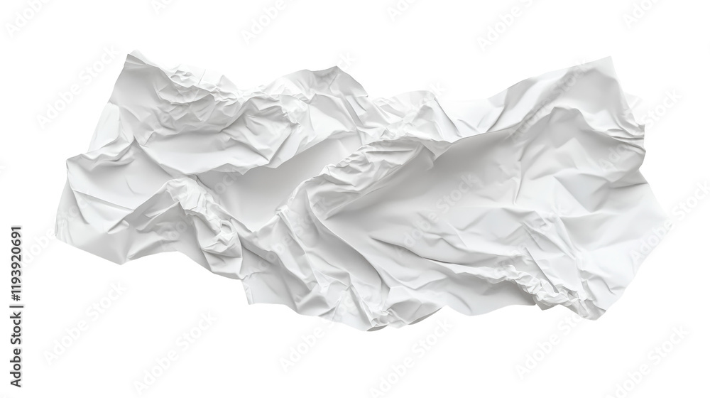 Obraz premium A crumpled piece of white paper, showcasing texture and folds, often used in design or as a background.