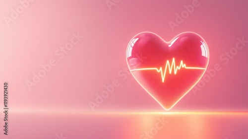 Glowing heart with heartbeat line. Health concept.