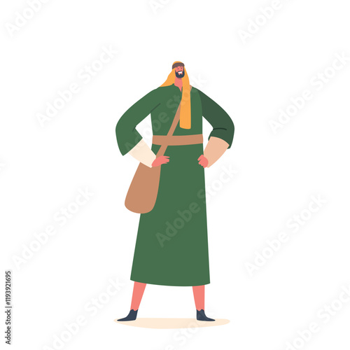 Israelite Man In Traditional Clothes And Headwear Standing With Arms Akimbo, Biblical Apostle One Of Twelve Individuals