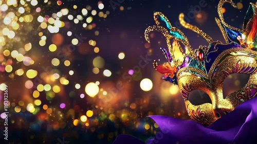 Carnival Mask on Sparkling Seamless Looping Background Video