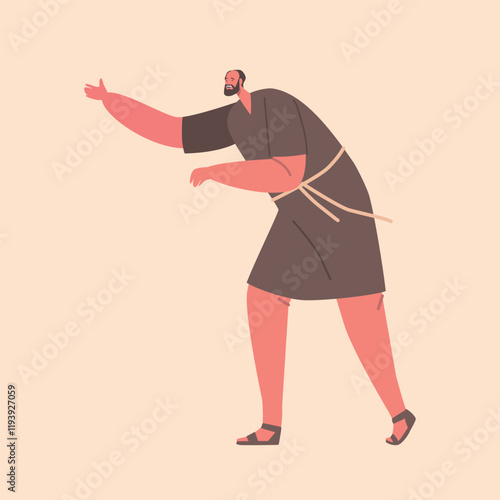 Bearded Ancient Israelite Man Depicted With Traditional Clothing And Sandals. Male Character of the Past Ages