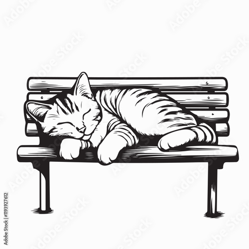 Calm Cat Resting Peacefully on Garden Chair Vector Illustration for Relaxing Outdoor Scene