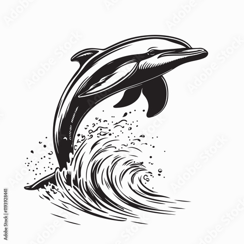 Dolphin jumping out of water vector image isolated on white background.