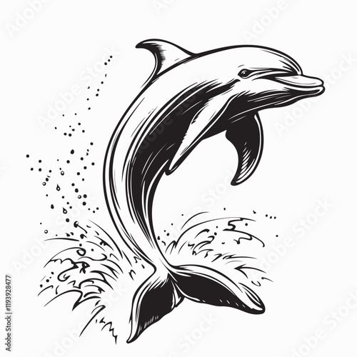 Dolphin Jumping Out Ocean Images vector isolated on white background.