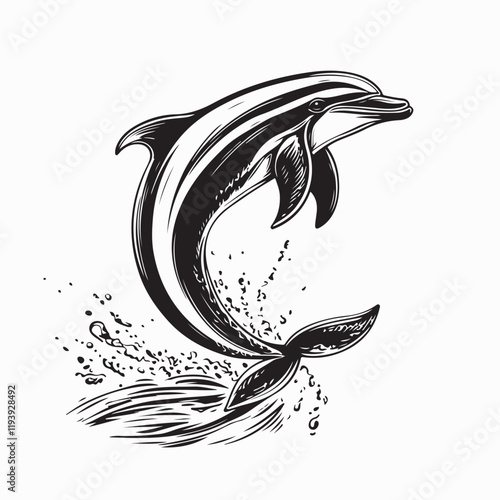 Dolphin Jumping Out Ocean Images vector isolated on white background.