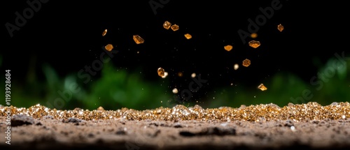 Golden Particles Falling on Ground Sparkling Glitter Texture